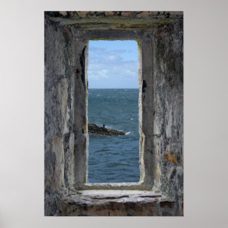 Castle Window met een Ocean Uitzicht Poster