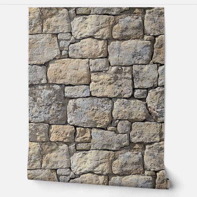 Castlecore Beige stenen muur Behang (Afrollen)