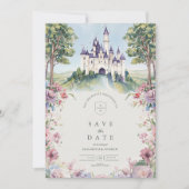 Castlecore sprookjesachtige tuin bruiloft save the date (Voorkant)