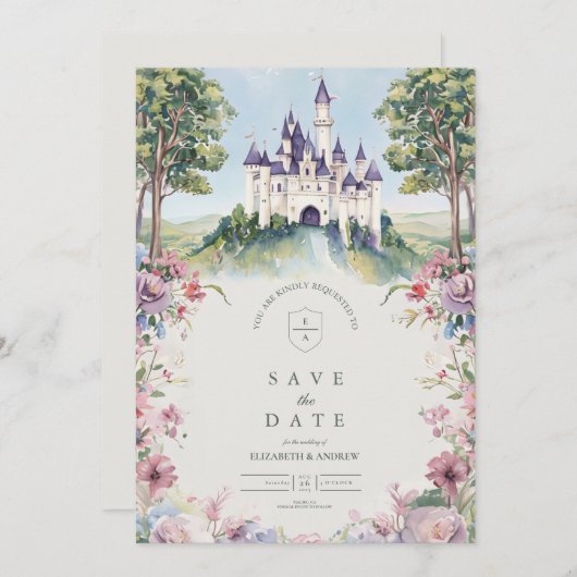 Castlecore sprookjesachtige tuin bruiloft save the date (Voorkant / Achterkant)