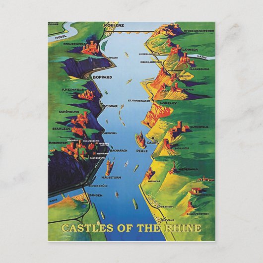 Castles op de Rijn, Duitsland,  Briefkaart (Voorkant)