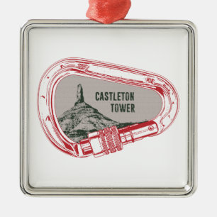 Castleton Tower, klimmer Carabiner Metalen Ornament