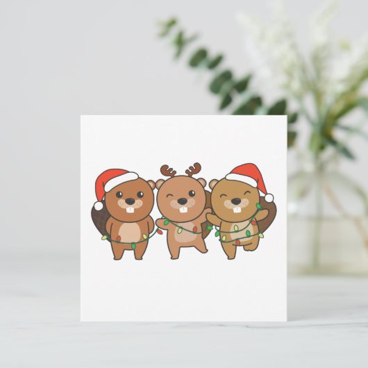 Castor Noël Noël Animaux Mignon Invitation Castor (Debout devant)