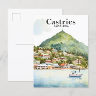Castries Saint Lucia Waterverf Schilderij Reizen Briefkaart