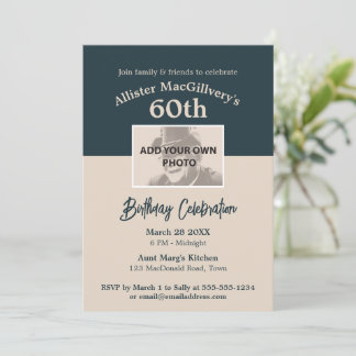 Casual 60e Verjaardagsuitnodiging met Foto - Blauw Kaart