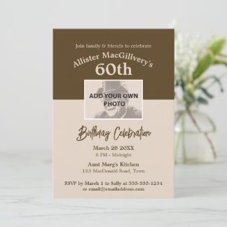 Casual 60e Verjaardagsuitnodiging met Foto - Bruin Kaart