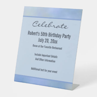 Casual Abstract Blauw Geel Patroonevenement Reclamebord Met Voetstuk