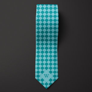 Casual Blauwgroen geruit monogram Stropdas