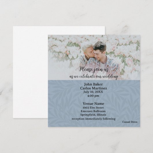 Casual Blue Photo QR Code Wedding Invitation (Devant / Derrière)