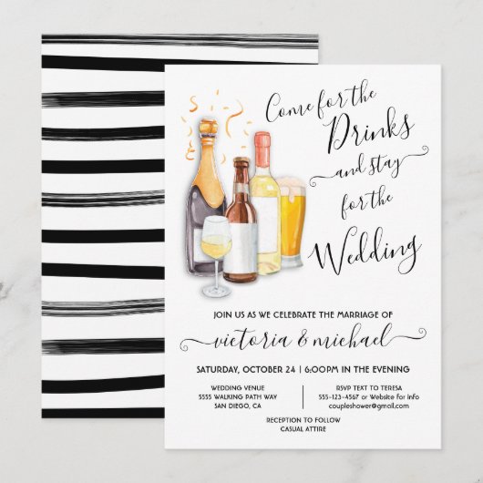 Casual bruiloft Kom voor drink uitnodiging (Voorkant / Achterkant)