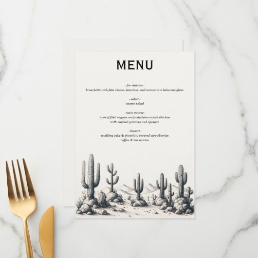 Casual Cactus Bruiloft Menu (Voorkant / Achterkant in situ)