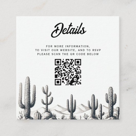 Casual Cactus Bruiloft QR Code Informatiekaartje (Voorkant)