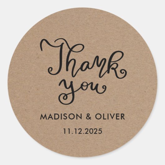 Casual Chic Script Bedankt Rustic Wedding Ronde Sticker (Voorkant)