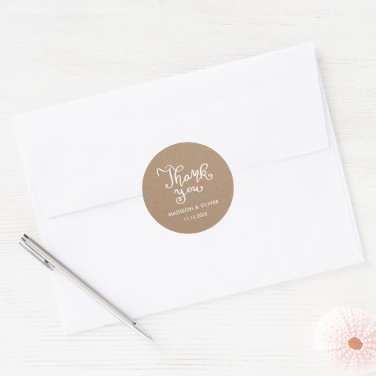 Casual Chic Script Bedankt Rustic Wedding Ronde Sticker (Envelop)