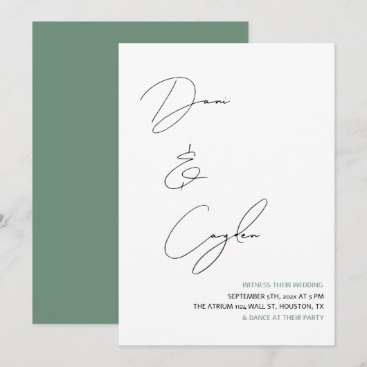 Casual chique handschrift stijl bruiloft kaart (Voorkant / Achterkant)