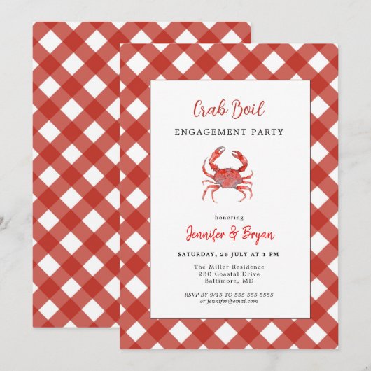 Casual Crab Boil verlovingsfeest uitnodiging (Voorkant / Achterkant)