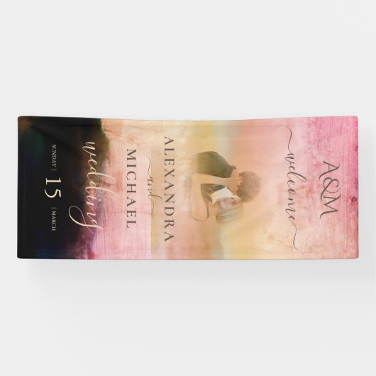 Casual Cream Black Abstract Overlay-fotobruiloft Spandoek (Horizontaal)