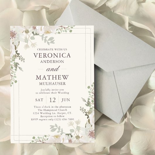 Casual Cream Spring Floral Wedding Invitations