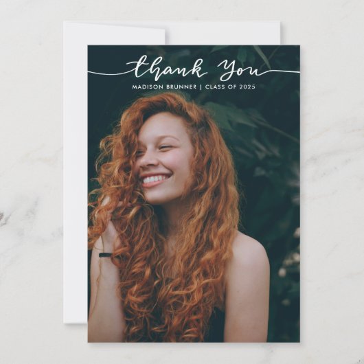 Casual Dank u handgeschreven script Afstuderen Fot Bedankkaart (Voorkant)