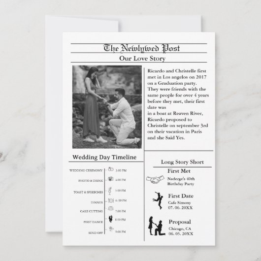 Casual de bruiloft van de manuscriptkrant sparen d kaart (Achterkant)