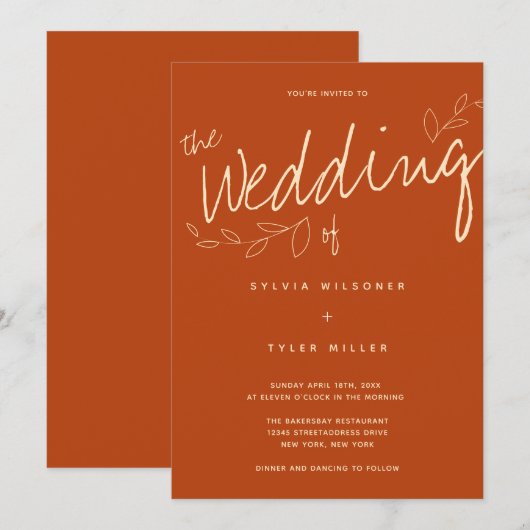 Casual Eenvoudige Moderne Verbrande Sinaasappel Ty Kaart (Voorkant / Achterkant)