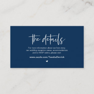 Casual elegantie, Navy Blue, onze huwelijksgegeven Informatiekaartje