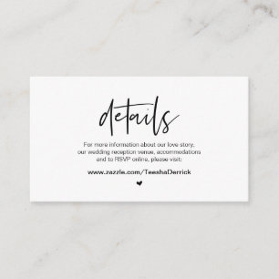 Casual elegantie, zwart lettertype, huwelijksgegev informatiekaartje