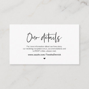 Casual elegantie, zwart lettertype, onze huwelijks informatiekaartje