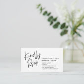 Casual Elegantie, Zwart Script, RSVP reageren Informatiekaartje (Staand voorkant)