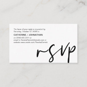 Casual elegantie, zwart script, RSVP-respons Informatiekaartje