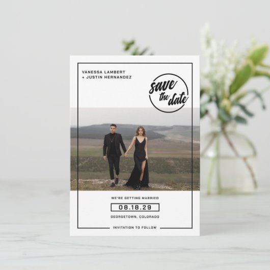 Casual foto bruiloft save the date (Staand voorkant)