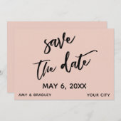 Casual Handschrift Blush Roze Bruiloft Typografie Save The Date (Voorkant / Achterkant)