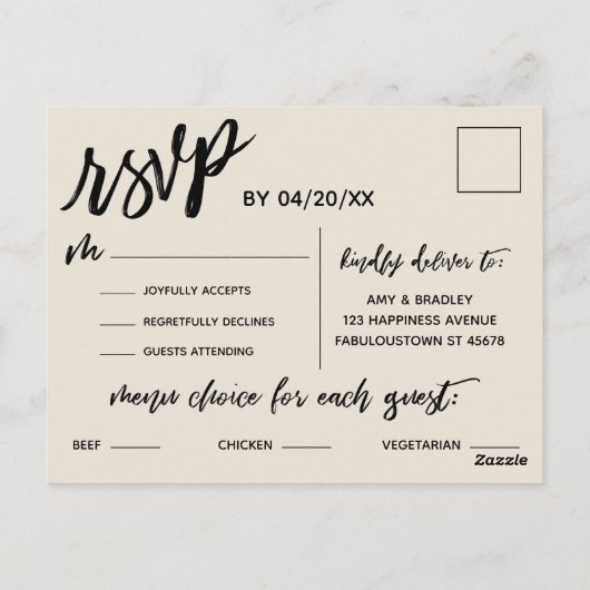 Casual Handschrift Elegant Cream Menu Keuze RSVP (Achterkant)