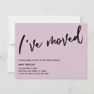 Casual handschrift Ik heb verplaatst Bord Mauve ro Notitiekaartje