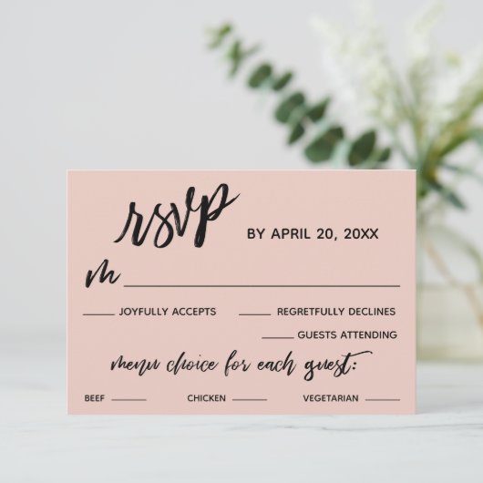 Casual Handschrift Menu Keuze Blush Roze RSVP (Staand voorkant)