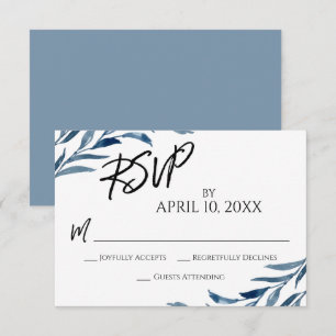 Casual handschrift script blauw geschilderde blade RSVP kaartje