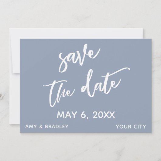 Casual Handschrift Typografie Dusty Blue Wedding Save The Date (Voorkant)