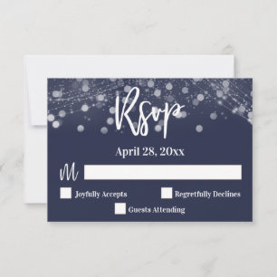 Casual handschrift Typografie Lights Navy Blue RSVP Kaartje