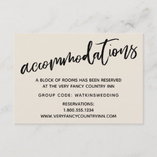 Casual handschriftenzend Cream Wedding-accommodati Informatiekaartje