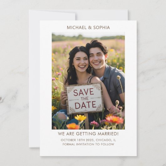 Casual Het Verloving Datumfototekst opslaan Save The Date (Voorkant)
