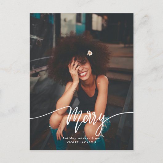Casual Merry Script Photo Holiday Modern Briefkaart (Voorkant)