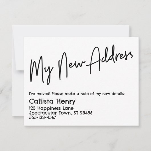 Casual Mijn nieuwe adres: zwarte & witte aankondig Notitiekaartje (Voorkant)