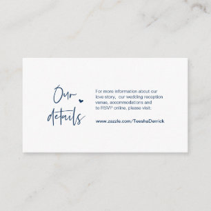 Casual, minimaal, Navy Blue font, Wedding Details Informatiekaartje