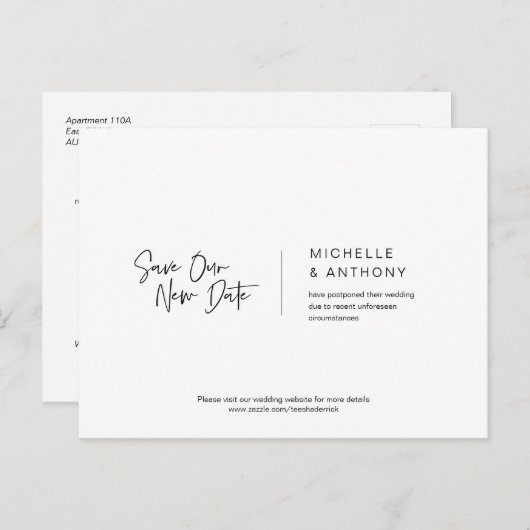 Casual minimaal, sla onze nieuwe datum op, uitgest briefkaart (Voorkant / Achterkant)