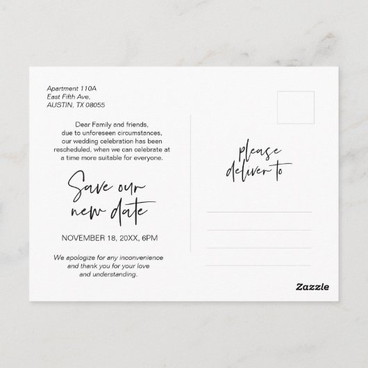 Casual minimaal, sla onze nieuwe datum op, uitgest briefkaart (Achterkant)