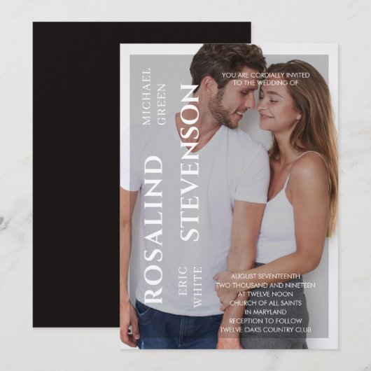 Casual, minimale zwarte witte foto bruiloft kaart (Voorkant / Achterkant)