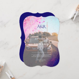 Casual roze blauwe glitter foto bruiloft kaart