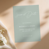 Casual Sage Green Modern Handgeschreven Manuscript Save The Date