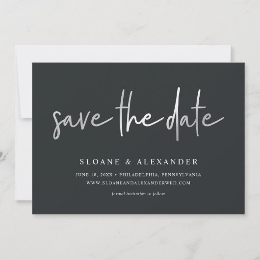 Casual schets Silver | Moderne bruiloft Save The Date (Voorkant)