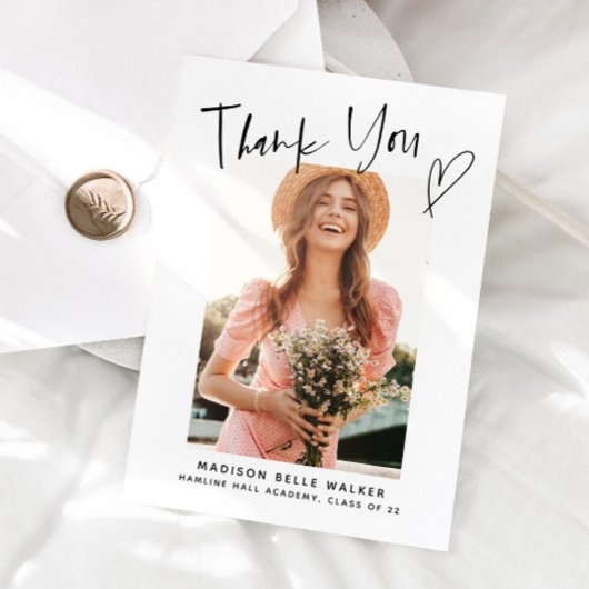 Casual Script Afstuderen Foto Hartelijk dank Bedankkaart
